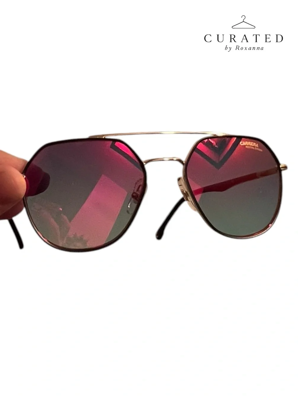 Carrera Festival Edition Mirror Aviator Sunglasses Gold Frame Rose Mirror Lens